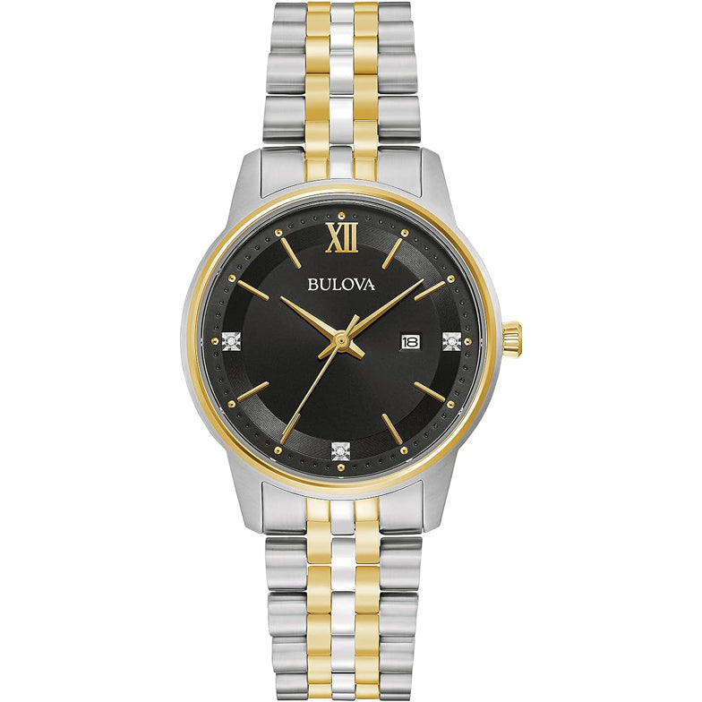 Bulova Ladies’ Classic Diamond Two-Tone Gold Stainless Steel 3-Hand Calendar Date Quartz Watch