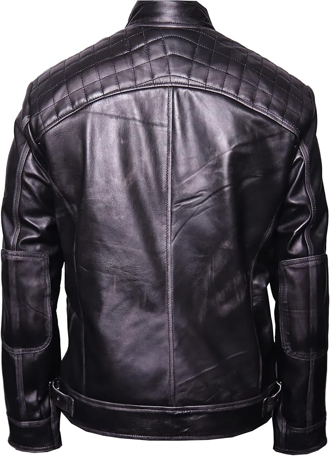 VearFit Rebond Rub Off Vintage Trend Real Leather Jacket Black for Men