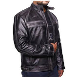 VearFit Rebond Rub Off Vintage Trend Real Leather Jacket Black for Men